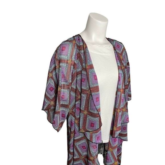 LuLaRoe Monroe Chiffon Fringe Kimono Cardigan Large NEW - Picture 2 of 6